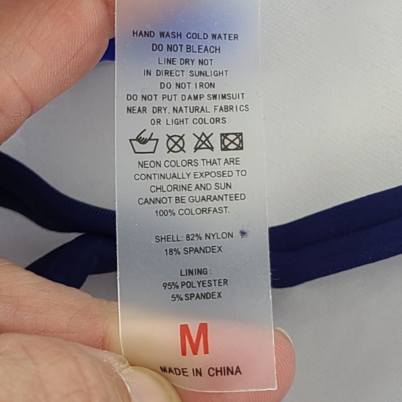 New 2 Piece Bikini Boy Shorts Blue Patchwork Set M - Picture 9 of 9